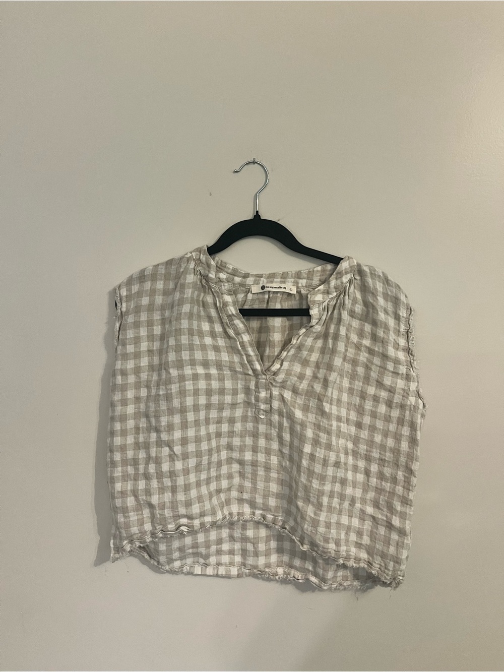 The Impeccable Pig Beige & White Gingham Sleeveless Tunic Top